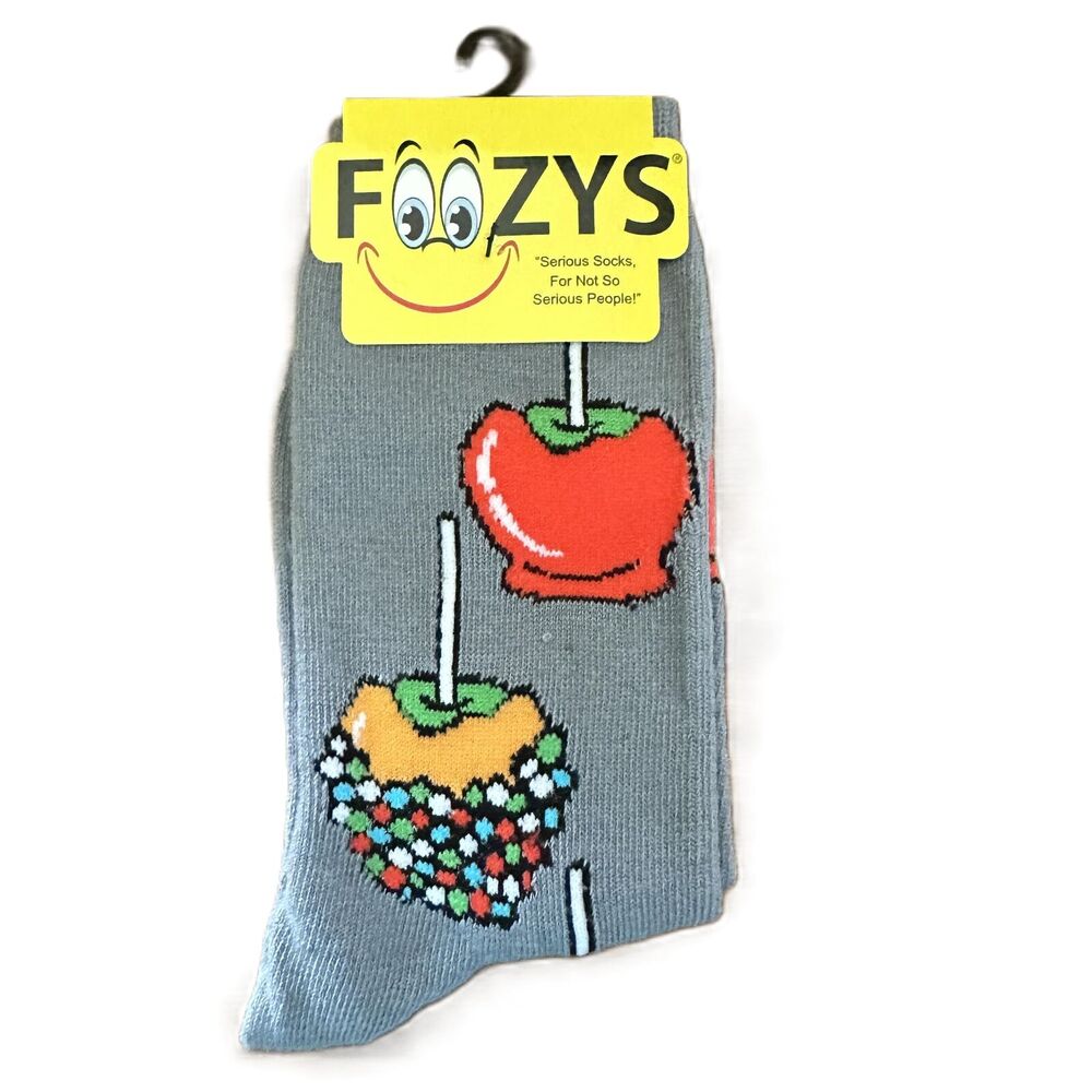 New Foozys Candy Carmel Apple Design Fall Pattern Crew Socks Women's One Size